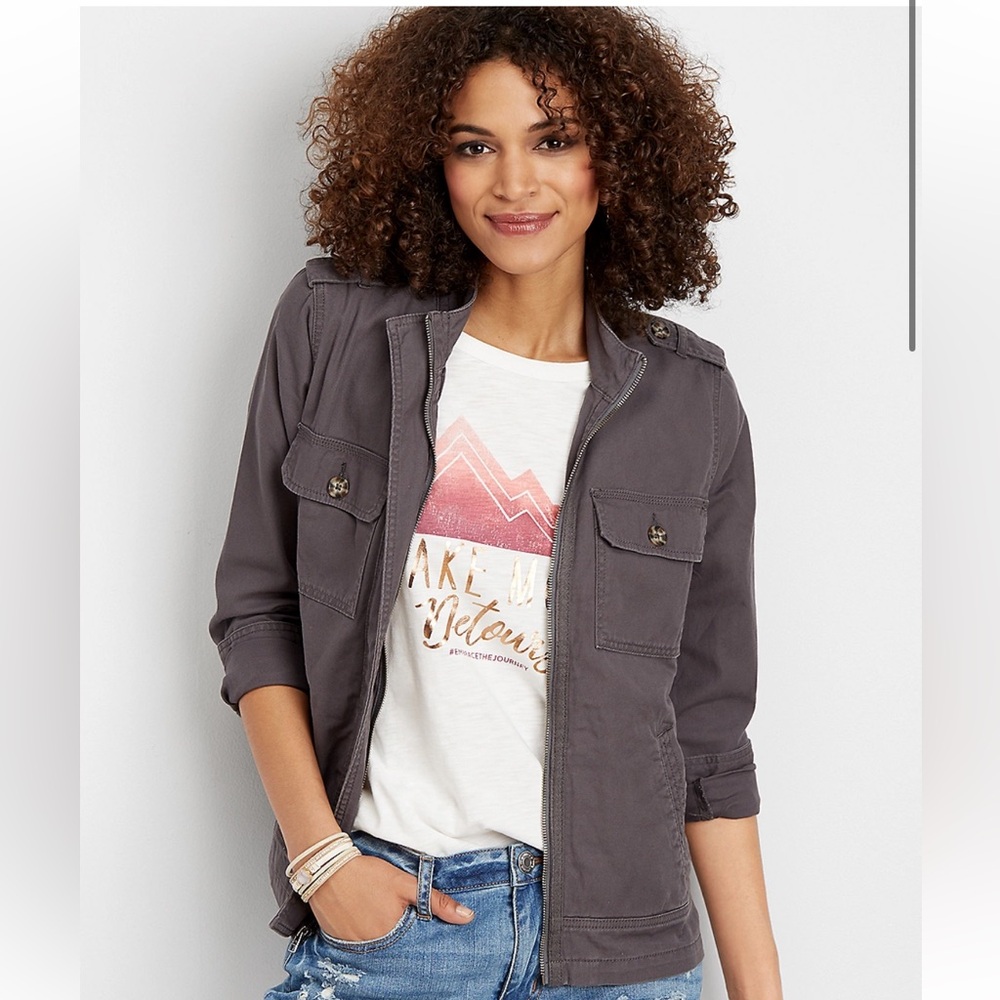 NWT Maurice’s Grey Front Zip Military style light weight Jacket
